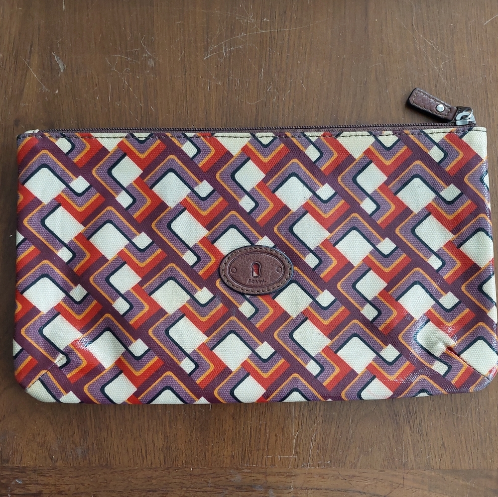 Fossil Key-Per Coated Canvas Geometric Print Case… - image 1